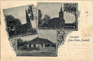 1900 Jászkarajenő, Római katolikus és Református templom, Iskola, utcakép. Art Nouveau, floral (EK)