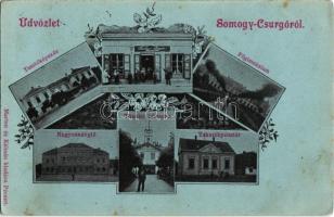 1900 Csurgó, Somogy-Csurgó; Tanítóképezde, Főgimnázium, Nagyvendéglő, Takarékpénztár, Tűzoltó laktanya, Fisher Simon üzlete. Marton és Kálmán kiadása. floral, Art Nouveau (EK)