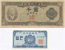 Dél-Korea 1952. 500W + 1962. 10j T:I-,II South Korea 1952. 500 Won + 1962. 10 Jeon C:AU,XF Krause 9, 28.a