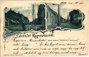 1900 Kaposvár, utcaképek és üzletek. Hagelman Károly kiadása, Art Nouveau