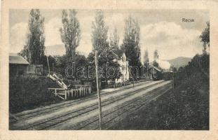 1926 Recsk, Vasútállomás, gőzmozdony, vagonok (fa)