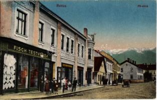 Ruttka, Vrutky; Fő utca, Fisch testvérek és Szétsényi Ferencz üzlete / main street with shops