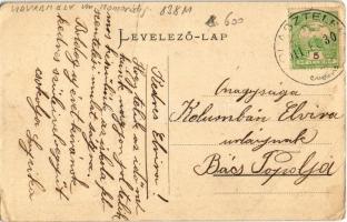 1911 Olasztelek, Talisoara; Fő út, Református templom, Apolczán üzlete. Habermann K. fényképész / ma...