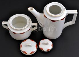 Zsolnay kiöntő+cukortartó, kézzel festett, jelzett, apró kopásokkal, különböző méretben