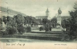 1906 Baja, Gróf Zichy Bódog tér, Tóth Kálmán szobor, templom