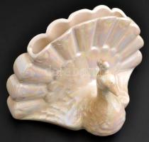 Irizáló őávás szalvétatartó, mázas fajansz, apró kopásokkal, m: 12 cm