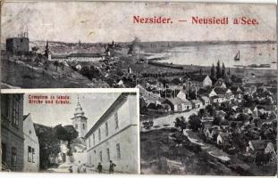 Nezsider, Neusiedl am See; templom és iskola / Kirche und Schule / church and school (ázott sarkak / wet corners)