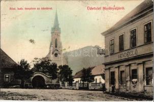 1908 Murány, Murányalja, Murán; Római katolikus templom és iskola, vendéglő / church, school, restaurant (vágott / cut)