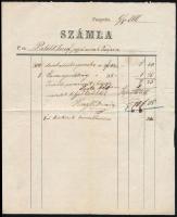 1866 Veszprém, Krausz Ármin könyvkereskedésének prospektusa, másik felén számlája, Krausz Ármin aláí...