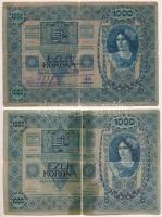 1902. 1000K (2x) mindkettő valószínűleg hamis szerb-horvát-szlovén bélyeggel és bélyegzéssel T:III-,IV ragasztott