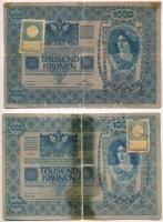 1902. 1000K (2x) mindkettő valószínűleg hamis szerb-horvát-szlovén bélyeggel és bélyegzéssel T:III-,...