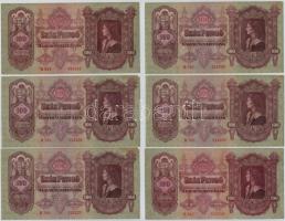 1930. 100P (6x) közte 4db sorszámkövető és 1db csillagos T:II,III