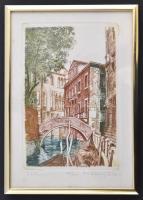 Rékassy Eszter (1966-): Velence. Színes rézkarc, papír, jelzett, üvegezett keretben, 13,5×9,5 cm