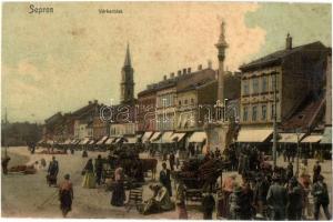 1908 Sopron, Várkerület, piaci árusok, Seidl Samu, Weiss Lipót üzlete, Gyógyszertár. Kiadja Kummert L. utóda 411. sz. (r)