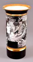 Hollóházi Szász Endre által tervezett mintával díszített porcelán váza, jelzett, hibátlan, m: 30 cm