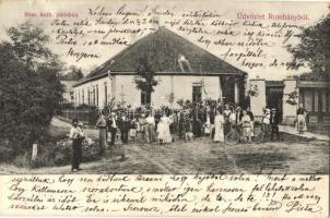 1905 Romhány, Római katolikus plébánia, kerékpár, kutyák. Kiadja a Fogyasztási Szövetkezet (apró szakadás / tiny tear)