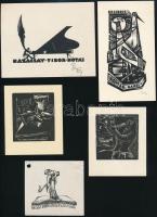 5 db ex libris: Buday György (2×), Sassy Attila (Aiglon), Fery Antal, Petry Béla, fametszet/klisé, papír, egy része jelzettek, különböző méretben