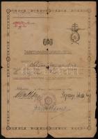 1943 Vadászrepülő Osztály származási igazolvány megviselt állapotban