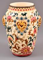 Zsolnay antik historizáló áttört váza, kézzel festett porcelánfajansz, hajszálrepedéssel, jelzett (TJM) m: 22 cm