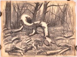 Szegedi Molnár Géza (1906-1970): Tájkép. Ceruza, papír. Jelzett. Szélén szakadozott 50x65 cm