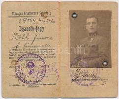 1934. "Országos Frontharcos Szövetség" fényképes igazoló jegye T:II,II-