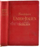 Baedeker, Karl: Unteritalien, Sizilien (Sardinien, Malta, Tripolis, Korfu). Leipzig, 1936, Karl Baedeker. Kiadói egészvászon kötés, festett lapszélek, kopottas állapotban / linen binding, little damaged condition