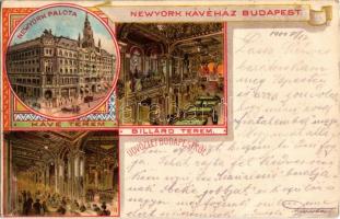 1900 Budapest VII. New York palota és Kávéház, biliárd és kávé terem, belső. Art Nouveau, litho  (EK)