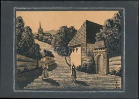 Zombor jelzéssel: Székely falu. Tus, papír, kartonra ragasztva, 16×22 cm
