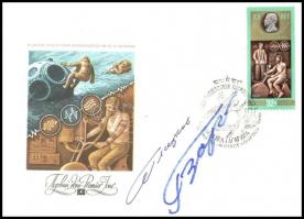 Jurij Glazkov (1939-2008) és Viktor Gorbatko (1934-2017) szovjet űrhajósok aláírásai emlékborítékon /  Signatures of Yuriy Glazkov (1939-2008) and Viktor Gorbatko (1934-2017) Soviet astronauts on envelope