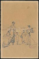 Bruck Lajos (1846-1910): Vázlat, 2 db. Ceruza papír, jelzett, 6×10 és 16×11 cm