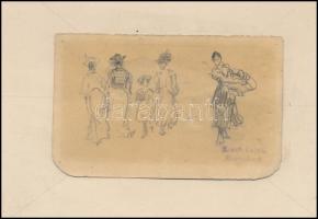 Bruck Lajos (1846-1910): Vázlat, 2 db. Ceruza papír, jelzett, 6×10 és 16×11 cm