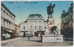1916 Szeged, Klauzál tér, Kossuth szobor, villamos, Grosz üzlete. Kiadja Grünwald Herman (fa)