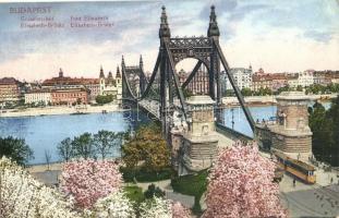 1923 Budapest, Erzsébet híd, villamos - képeslapfüzetből (EK)