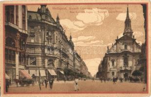 1913 Budapest V. Kossuth Lajos utca, Ferenciek tere, templom, Kőszegi üzlete (EK)