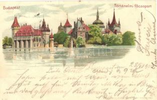 1901 Budapest XIV. Városliget, Történelmi főcsoport, Vajdahunyad vára. Kosmos S. IX. Art Nouveau, litho (EK)