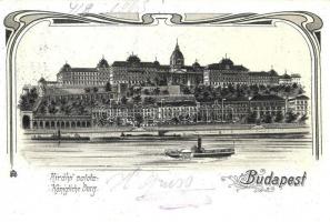 1903 Budapest I. Királyi palota, vár, gőzhajó. Art Nouveau, litho