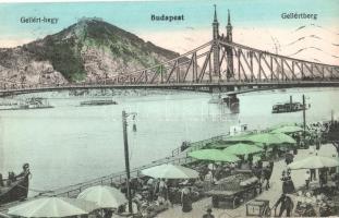 1915 Budapest XI. Gellérthegy, rakpart piacozókkal, Ferenc József híd