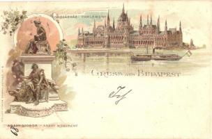 1897 (Vorläufer!) Budapest, Országház (Parlament), Arany János-szobor. Müller & Trüb. Art Nouveau litho (EK)