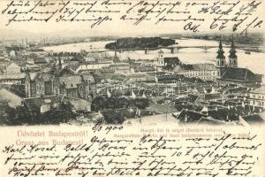 1900 Budapest, Margit híd, Margitsziget Budáról felvéve. Kiadja Schmidt Edgar (EK)