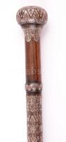 cca 1900 Filigrán ezüst (Ag.) berakásos sétapálca (nemesfából), monogrammal a tetején (RJ), jelzés n...