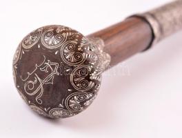 cca 1900 Filigrán ezüst (Ag.) berakásos sétapálca (nemesfából), monogrammal a tetején (RJ), jelzés n...