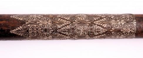 cca 1900 Filigrán ezüst (Ag.) berakásos sétapálca (nemesfából), monogrammal a tetején (RJ), jelzés n...