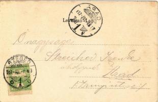 1907 Szeged, Állami felsőbb leányiskola és kereskedelmi iskola. Erdős litho keret / forest litho fra...