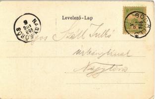 1904 Gödöllő, kastély udvara. Nemesánszky Józsefné kiadása. Virágos szecessziós keret / Art Nouveau,...