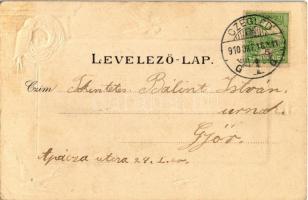 1910 Cegléd, Evangélikus és református templom. Sebők Béla kiadása. fecskés dombornyomott litho művé...