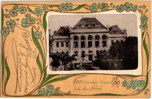 1901 Pécs, Katolikus kör. Szecessziós dombornyomott művészlap, Günsberger Lajos kiadása / Art Nouveau, floral, Emb.