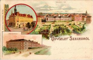 1899 Szeged, Széchenyi tér, MÁV palota, Főgimnázium. Endrenyi Imre Nr. 1049. Art Nouveau, litho