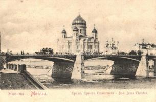 Moscow, Moskau, Moscou; Dom Jesus Christus / Khram Khrista Spasitelya / Cathedral of Christ the Saviour, horse-drawn tram, bridge