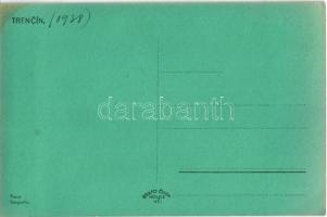 Trencsén, Trencín; látkép a zsinagógával és várral / general view with synagogue and castle