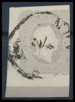 Newspaper stamp light grey margin piece "MU(NKACS)" Certificate: Steiner, Az 1861-es kiadás; 1861 Hírlapbélyeg világos szürke ívszéli, alul széles szegélyléc lenyomat "MU(NKACS)" Certificate: Steiner